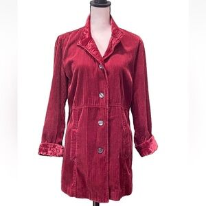 J. Jill Burgundy Corduroy Blazer Jacket with crushed velvet trim size S